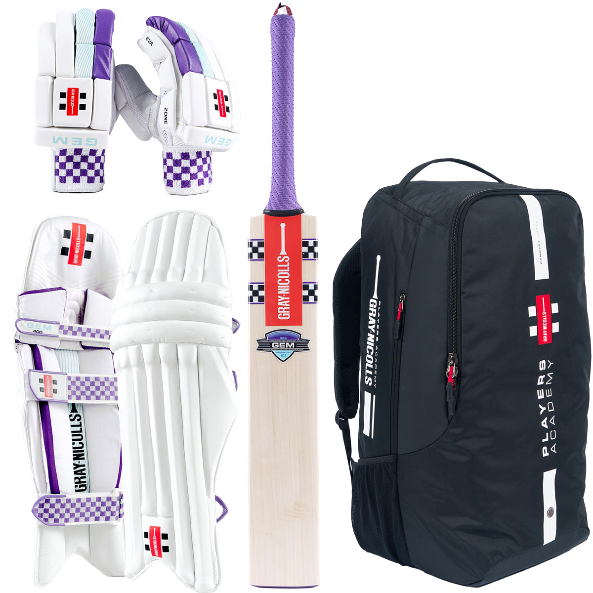 Gray-Nicolls Gem 2.1 300 Cricket Bat, Gloves, Pads & Bag Bundle